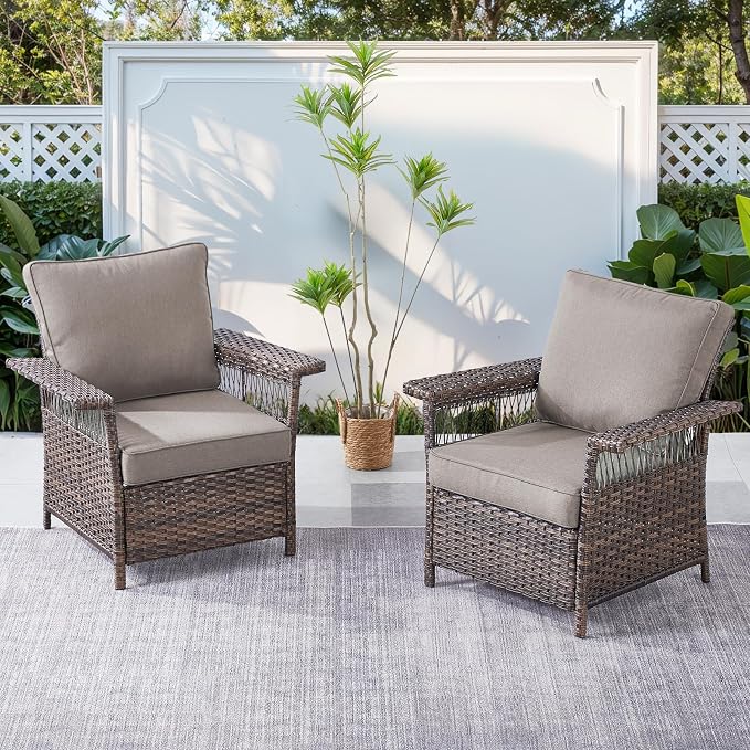 Patio Furniture Set with Fire Pit Table, 6PCS Patio Conversation Set Brown Resin Wicker Patio Chair Sofa Ottoman with 43in Rectangular Iron Outdoor Fire Table PE Rattan Furniture