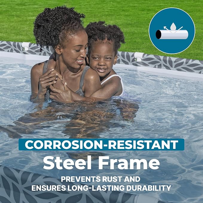 Bestway Steel Pro 12' x 6' 7" x 26" Rectangle Above Ground Outdoor Swimming Pool Set with DuraPlus Liner and FrameLink System, Gray