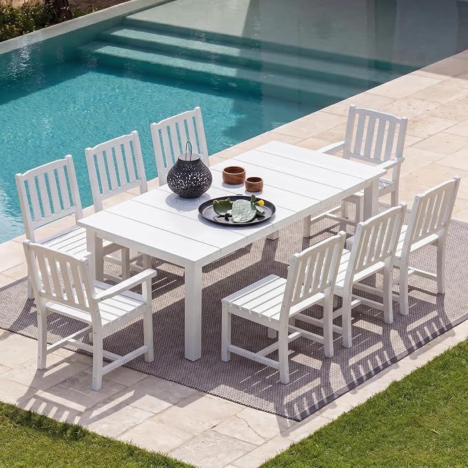 9-Piece HDPE Patio Dining Set for 8, 75.2" Table,White | HDPE material, umbrella hole design, weather-resistant patio furniture, perfect for yard, lawn, garden, balcony, deck