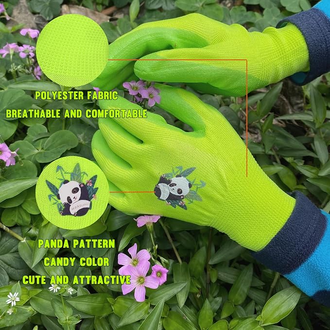 HANDLANDY 2 Pairs Kids Gardening Gloves, Grippy Kids Work Gloves, S | Nitrile Coated Children Toddler Garden Yard Work Cycling Outdoor Playing Gloves for Girls Boys