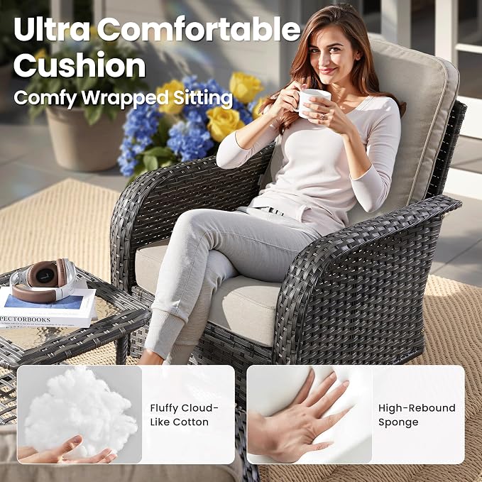 ovios 7-Piece Patio Furniture Set, Outdoor Wicker Sofa with Swivel Chairs Coffee Table, High Back Rattan Couch Loveseat with Comfy Cushions for Porch Yard Deck, Beige