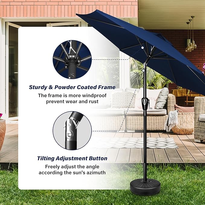 YSSOA 7.5' Patio Umbrella Outdoor Table Market Yard Umbrella with 6 Sturdy Ribs, Dark Blue