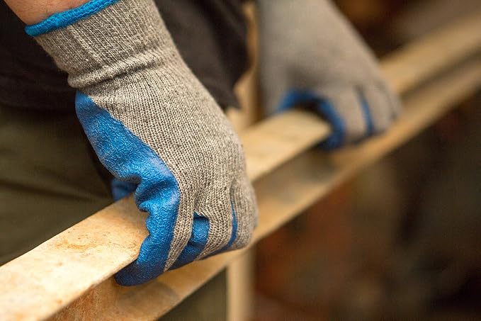 G & F PRODUCTS - 3100L-DZ-Parent Large Rubber Latex Double Coated Work Gloves for Construction, gardening gloves, heavy duty Cotton Blend Blue (Pack of 120)
