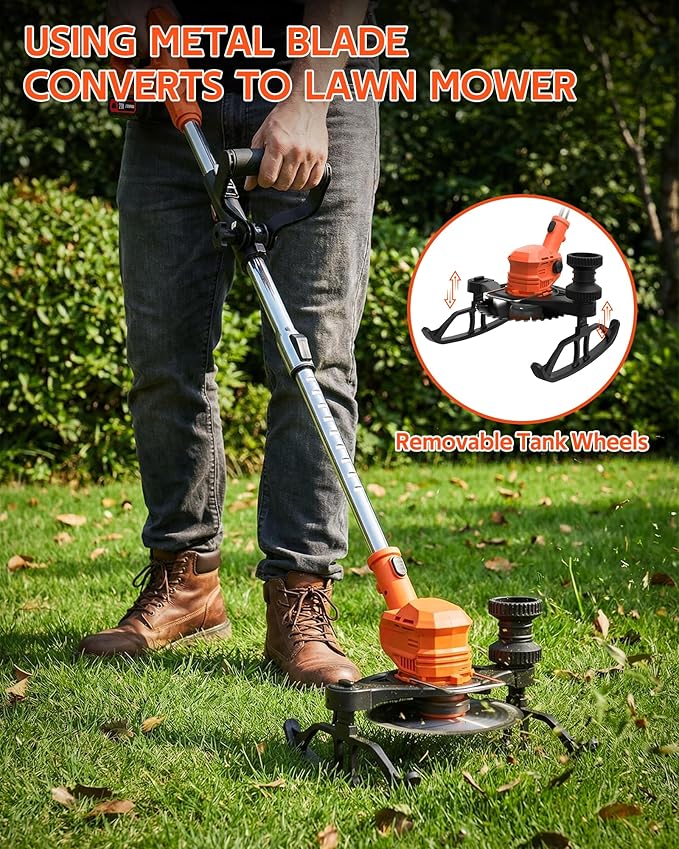 21V Cordless Weed Wacker, 3-in-1 Foldable String Trimmer/Edger/Grass Cutter, Lightweight Cordless Weed Eater with 2x2.0Ah Batteries & Charger for Lawn Garden Yard Maintenance
