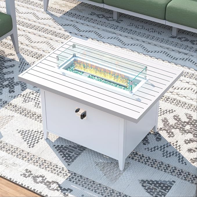Patio Furniture Set with Fire Pit Table Outdoor Sectional Sofa Conversation Set for Backyard Deck Garden Seating