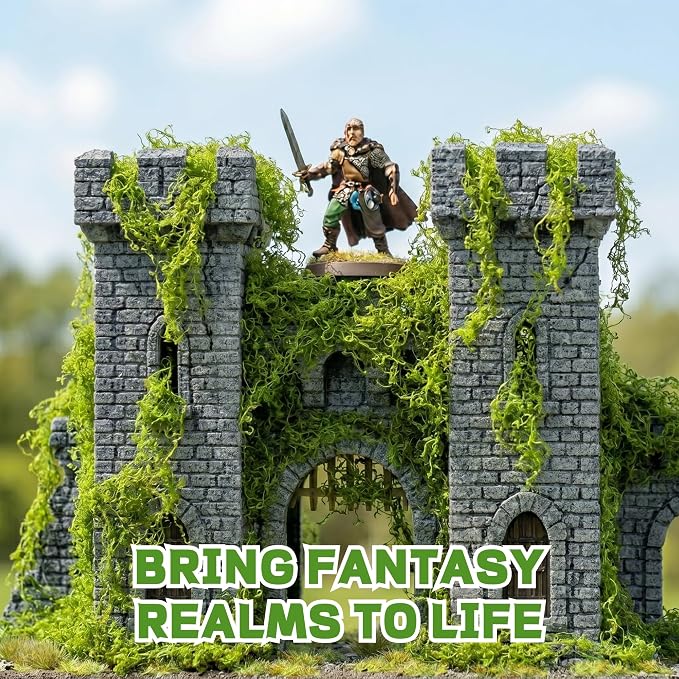 Realistic Miniature Vines - Hanging Moss Scenery for Diorama Supplies & Model Building - Mini Miniature Plants for Rainforest, Dollhouse, Fairy Gardens, Crafts DIY, Tabletop Wargaming (Natural Green)