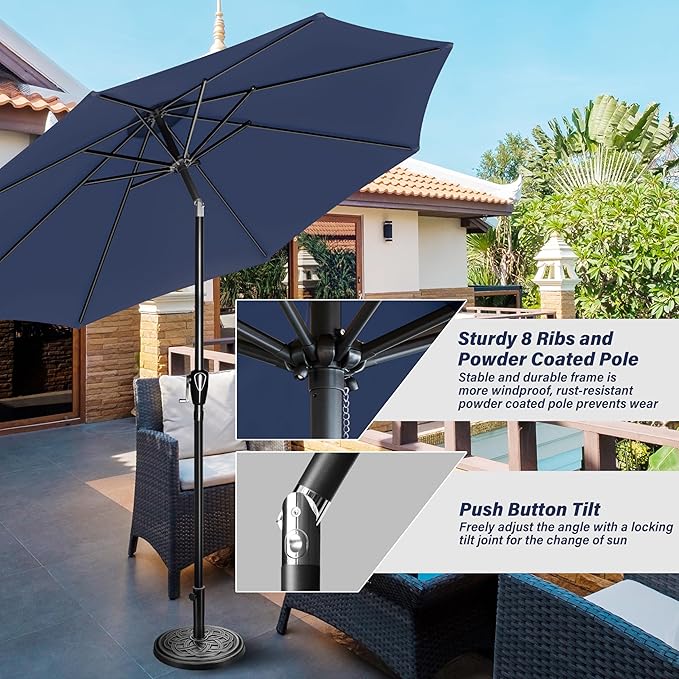 YSSOA 2 Pack 9' Patio Umbrella Outdoor Table Market Yard Umbrella with 8 Sturdy Ribs, Dark Blue