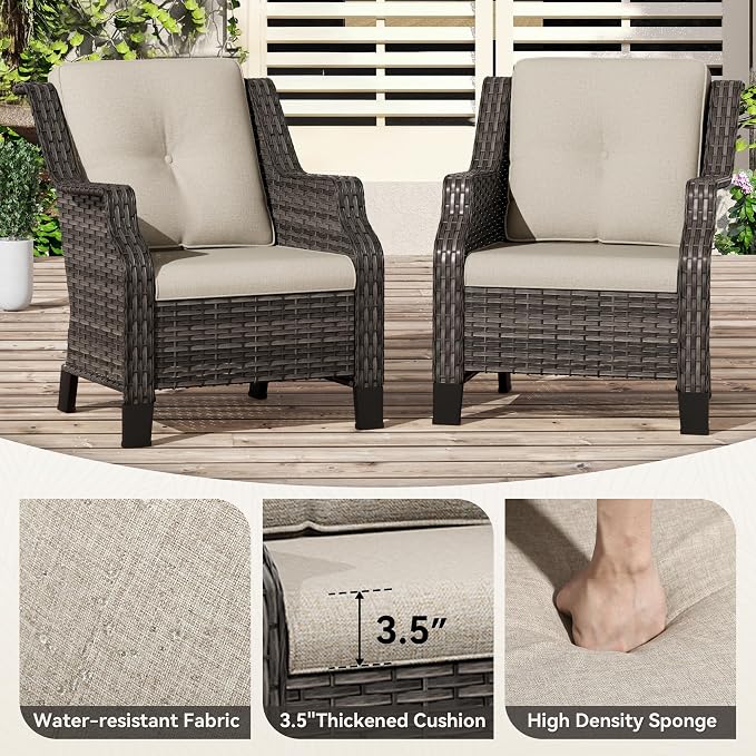 Patio Wicker Chairs Set of 2, Outdoor PE Conversation Bistro Chair Set with Cushions for Garden, Backyard, Balcony and Deck