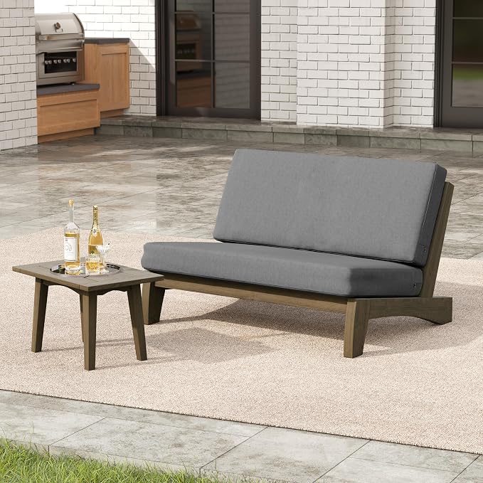 2 Pieces Patio Furniture Sets, All-Weather Outdoor Wood Bistro Set Patio Conversation Side Table Chiars and Patio Loveseat for Balcony, Backyard