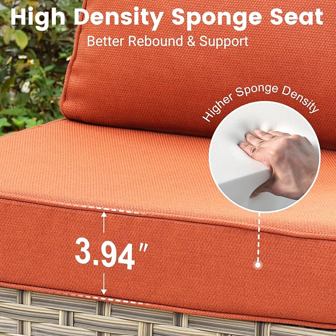 8 Pieces Wicker Patio Furniture Set,Outdoor Sectional Sofa with Swivel Chairs Coffee Table,Outside Deep Seat Rattan Couch Conversation Set,Orange Red