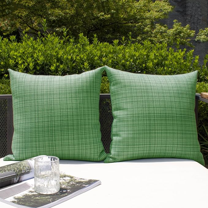 Kevin Textile Outdoor Waterproof 20"x20" Pillow Covers 2 Pack, Sage Green | Water Resistant, Faux Linen Yarn-dyed, Woven Texture Throw Pillow Covers for Tent Patio Garden Couch Sofa