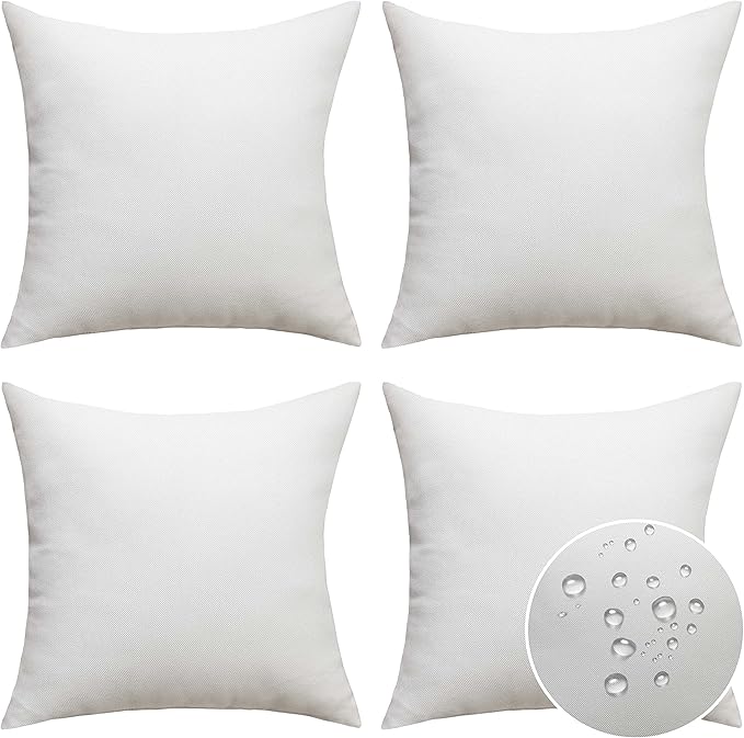 Home Brilliant Outdoor Pillows Covers Waterproof Linen Pillow Covers Bohemian Throw Pillow Covers for Patio Living Room Kid, 4 Pieces, 18 x 18 inches(45cm x 45cm), White