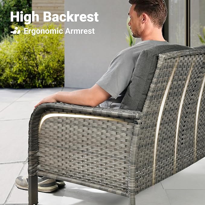 ovios 2-Piece Patio Furniture Set, Outdoor Wicker Sofa with Coffee Table, High Back Rattan Couch Loveseat with Comfy Cushions for Porch Yard Deck, Black