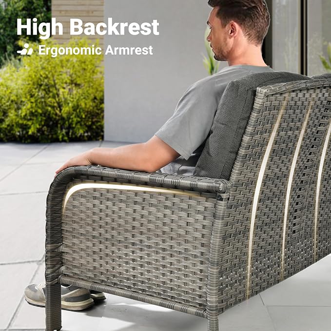 ovios 7-Piece Patio Furniture Set, Outdoor Wicker Sofa with Swivel Chairs Coffee Table, High Back Rattan Couch Loveseat with Comfy Cushions for Porch Yard Deck, Black