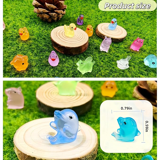 280pcs Mini Resin Animals Glow in The Dark, Tiny Luminous Animal Figurines Bulk, Miniature Decor for Fairy Garden, Aquarium & Hide Crafts Ornament Accessories
