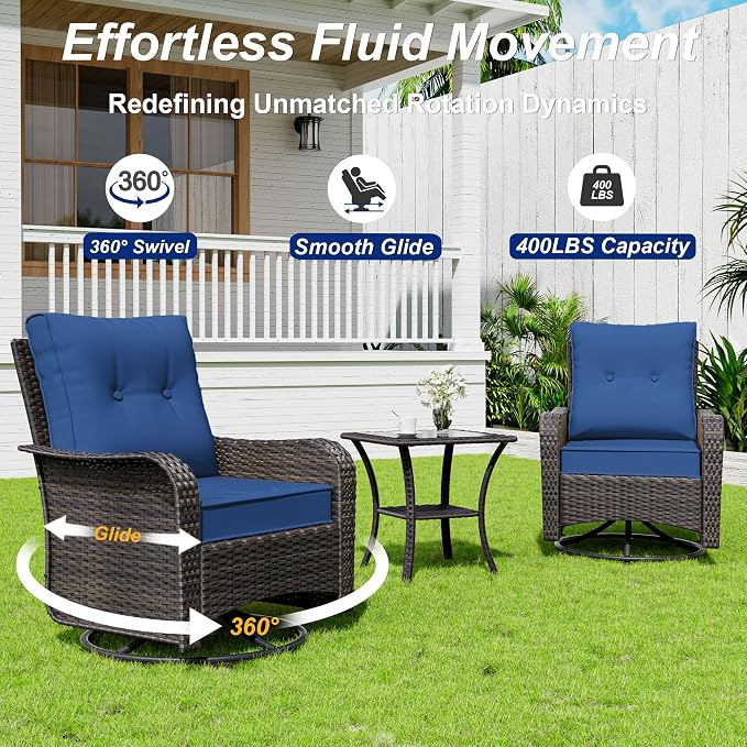 9 Pieces Patio Furniture Set with 2 Swivel Chairs Patio Furniture Outdoor Sectional Sofas Outdoor Patio Conversation Set - Blue