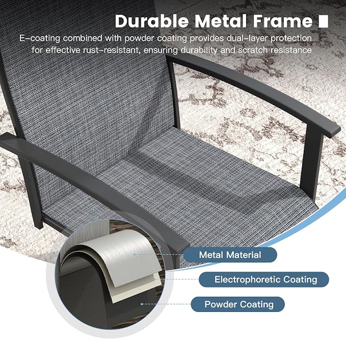 DIFY 9 Pieces Outdoor Dining Set for 8, 63" Black Round Metal Table with Umbrella Hole and Dark Grey Textilene Swivel Patio Chairs, Patio Table and Chairs Set for Garden, Backyard, Poolside