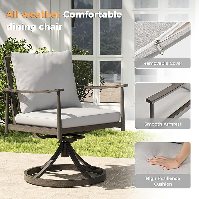 HAPPATIO 9-Piece Aluminum Patio Dining Set,Aluminum Outdoor Dining Set,6 Dining Chairs and 2 Swivel Chairs with Expandable Table with Umbrella Hole for Lawn, Garden, Backyard