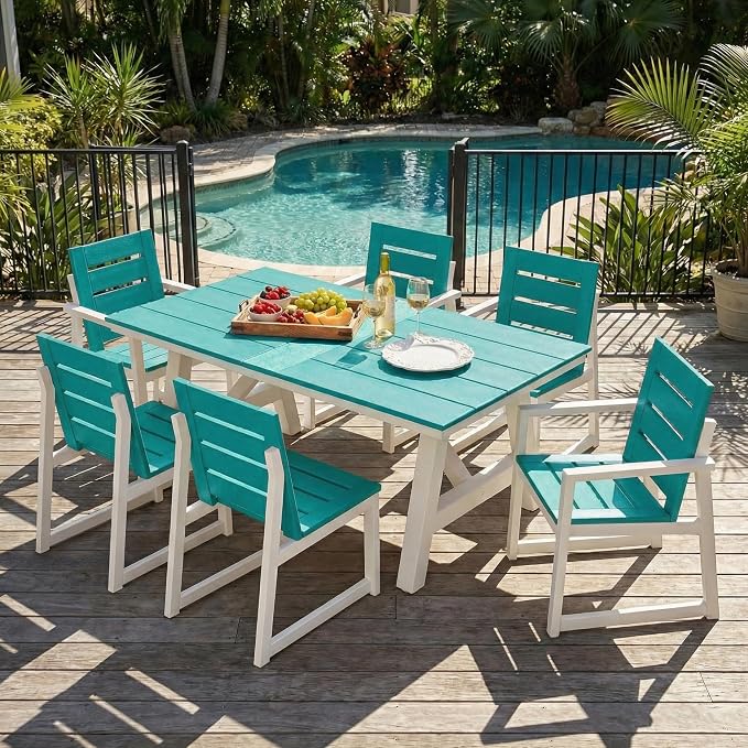 Costaelm Stinson Outdoor Patio HDPE Dining Side Chair, Turquoise