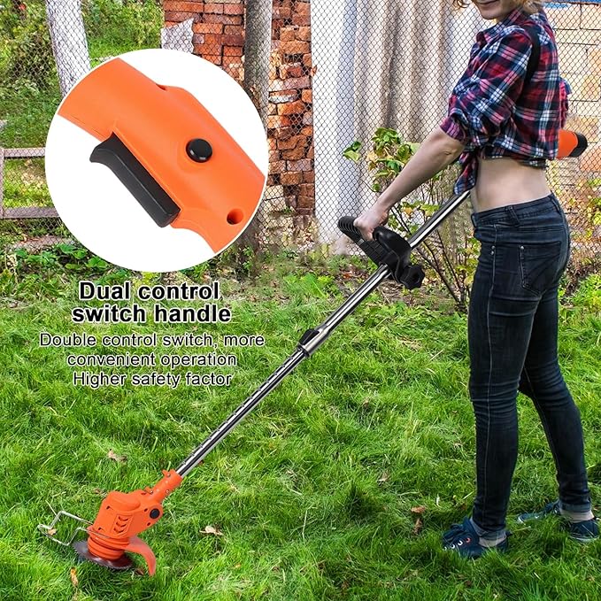 Cordless Weed Wacker, 2 X 2Ah Battery Powered Weed Eater, 12V Electric Weed Wacker with Charger, Telescopic Rod Lawn Mower, Handheld String Trimmer for Lawn Garden