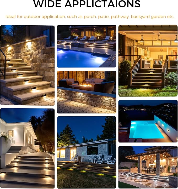 CLOUDY BAY [6 Pack] 3 Color Low Voltage 12-24V LED Step Lights Outdoor,2.5W Landscape Cutoff Stair Riser Light,Deck Step Lights Outside Accent Lighting Fixtures,Wet Location,Black
