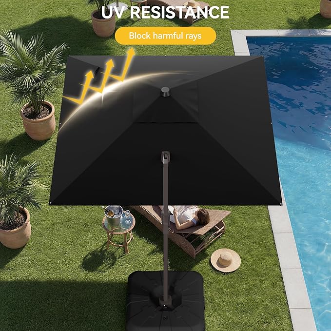 10x10FT Cantilever Outdoor Umbrella with Base, 360° Rotating Large Offset Square Patio Umbrella, Ideal for Garden Backyard Deck Courtyard, Black