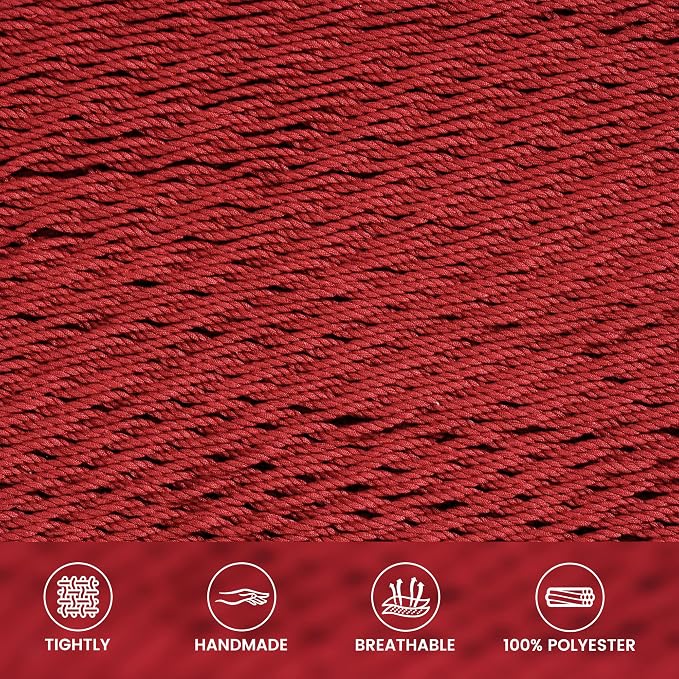 Lazy Daze Hammocks 10.5 FT Double 2 Person Caribbean Rope Hammock, Hand Woven Polyester Hammock with Spreader Bars, for Outside Outdoor Backyard Patio Poolside, 450 LBS Capacity, Red