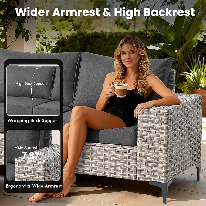 Patio Furniture Set, 4 Pieces Outdoor Wicker Conversation Sets with Coffee Table Outdoor Sectional Sofa for Balcony Backyard Poolside Garden Lawn (Black)