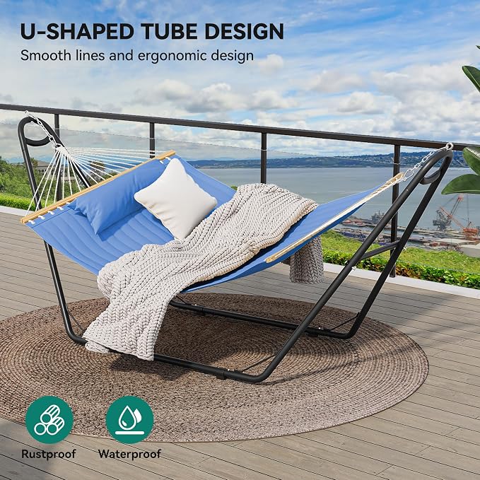 YITAHOME Hammock with Stand Included Hammock Heavy Duty Hammocks 12FT Waterproof Portable Hammock with Pillow Storage Bags 450lbs for Outdoors,Backyard,Blue