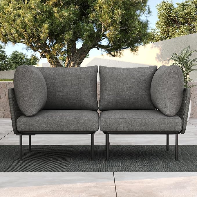 LayinSun 2 Pieces Aluminum Patio Furniture Set, Modern Modular Sectional Corner Chairs and Upgrade Thickness Cushion