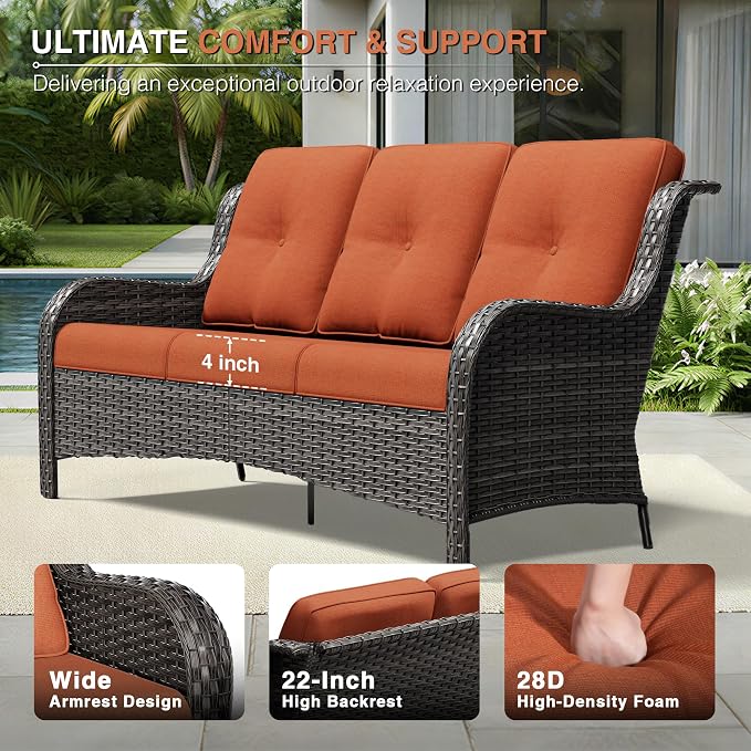 Joyside 7 Piece Wicker Patio Furniture Set, Outdoor Swivel Rocker Patio Chairs with High Back, Deep Seating, Wide Armrest, Thickened Cushions, Outdoor Furniture for Deck, Porch Use
