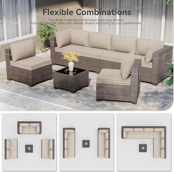 Patio Furniture Set with Fire Pit Table 11 Pieces Wide PE Rattan Patio Conversation Set,Swivel Chair Sofa Set Outdoor Sectional Furniture w/43in 55000 BTU Propane Fire Pit Table,Sand