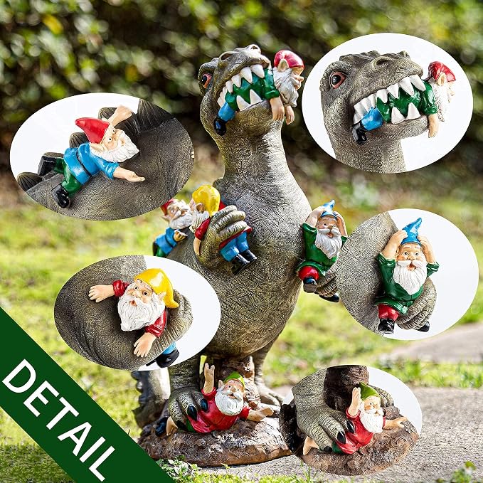 SOWSUN Garden Gnomes Statues Yard Decorations Outdoor Garden Decor, 14” Dinosaur Gnomes Garden Statues, Patio, Lawn Ornament, Gardening Gifts for Women for Housewarming