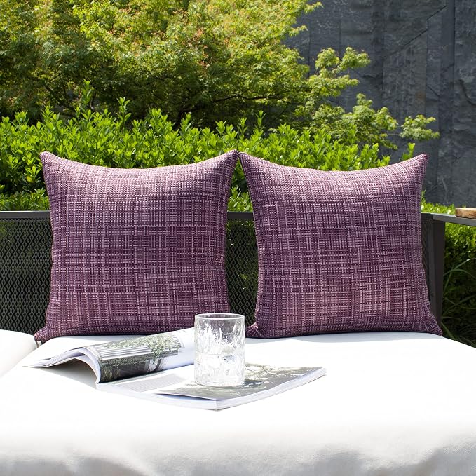Kevin Textile Outdoor Waterproof 20x20 Inch Pillow Covers 2 Pack, Violet | Water Resistant, Faux Linen Yarn-dyed, Woven Texture Throw Pillow Covers for Tent Patio Garden Couch Sofa