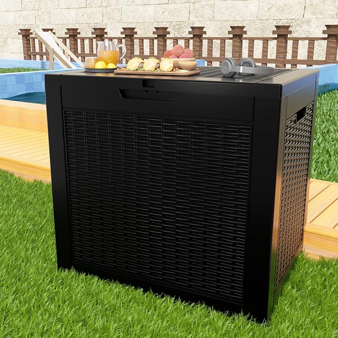 ROJIK Outdoor Storage Housing Deck Box-Waterproof Patio Furniture,Garden Tools,Cushions,Pool Accessories Storage Waterproof Resin Box with Capacity (30 Gal & Black)