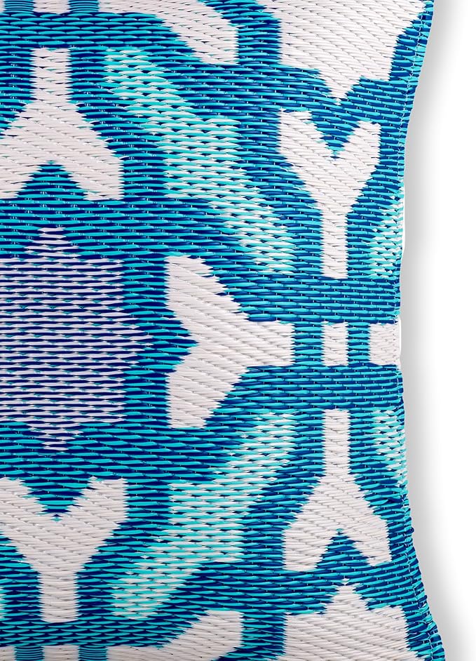 Fab Habitat Outdoor Premium Recycled Plastic Pillow - Waterproof, Fade Resistant - Spanish Tile Farmhouse - Patio, Porch, Deck, Balcony - Seville - Multicolor Blue - 20" x 20"