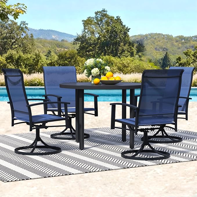 Outdoor Swivel Rocker Dining Chair Set of 4, All Weather Patio Dining Chair with Textilene High Back and Metal Frame, Backyard, Lawn Garden and Deck Porch Patio Furniture Set