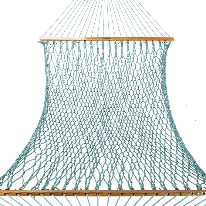 Original Pawleys Island Large Teal DuraCord Rope Hammock – 13 ft. x 55 in., 2-Person, 450 lb Capacity, Oak Spreader Bar, Zinc-Plated Hardware, Handcrafted in the USA