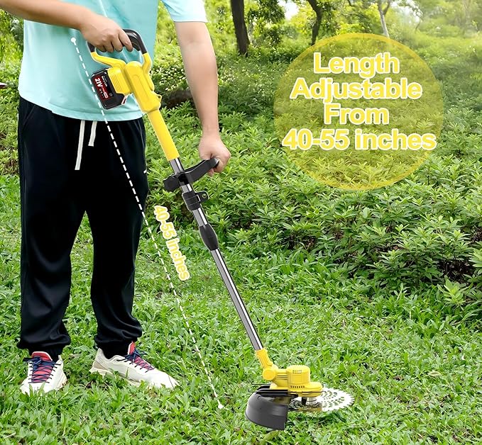 Electric Weed Wacker Cordless, Battery Powered Weed Eater String Battery, 21V Electric Weed Eater, for Lawn, Bush Trimming(with 2 x 4.0Ah Batteries and Fast Charger Included)（Huang）