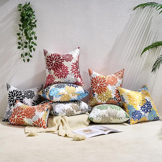 Pack of 2 Dahlia Outdoor Waterproof Throw Throw Pillow Cases 20×20 Black and Brown Throw Pillow Cases Spring Summer Decorative Cushion Covers for Couch Bench Furniture Patio Garden