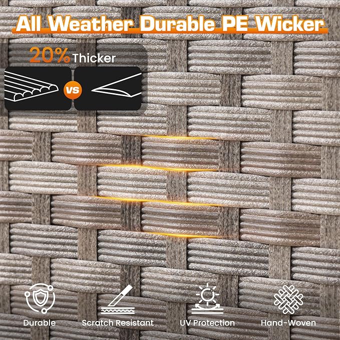 6 Pieces Patio Furniture Set, Outdoor Wicker Sectional Sofa with 7.7" Extra Wide Armrests, Modern Rattan Modular Conversation Set with Thickened Deep Seat Cushions for Garden, Backyard, Orange-Red