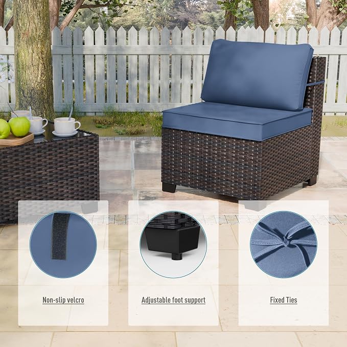 ALAULM 10 Pieces Patio Furniture Set with 2 Swivel Chairs Wicker Patio Conversation Set, Outdoor Sectional Furniture w/Coffee Table & Washable Seat Cushions-Dark Blue