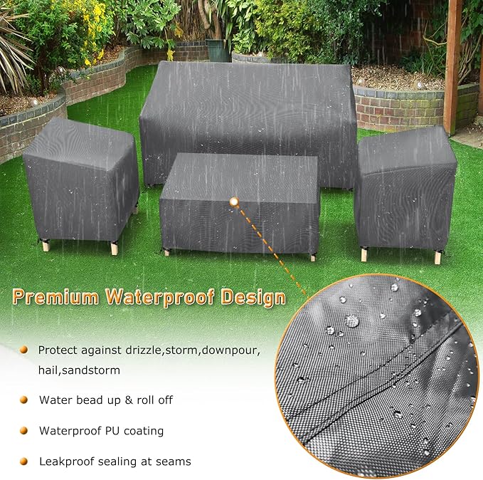 STARTWO Outdoor Patio Furniture Covers Waterproof 4-Piece Set, for Chairs 33in, Loveseat 58in, Coffee Table 46in, Heavy Duty 600D, Grey