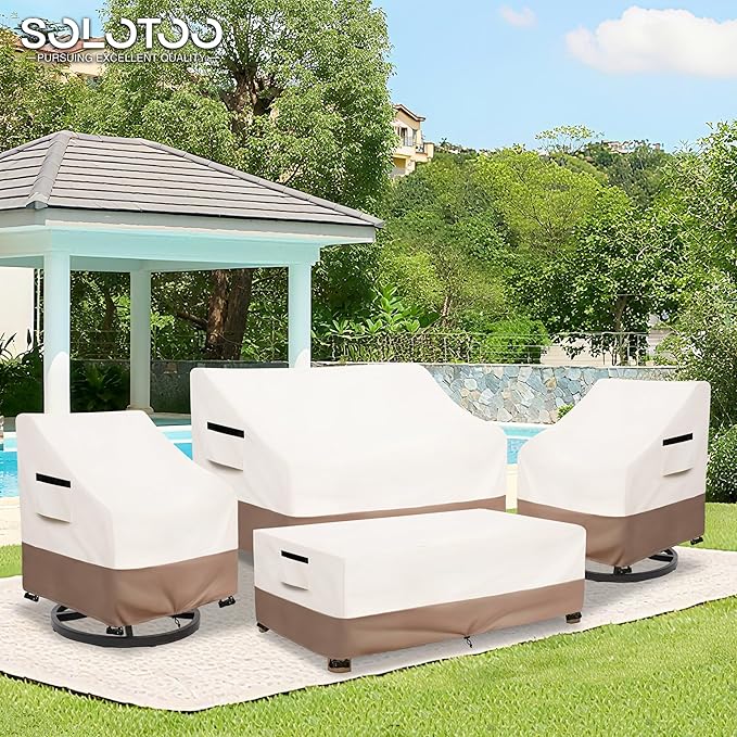 Patio Furniture Covers Waterproof, Heavy Duty 4-Piece Furniture Set Cover for Outdoor Couch, Lawn Chair, Coffee Table (Extra Small,Beige)