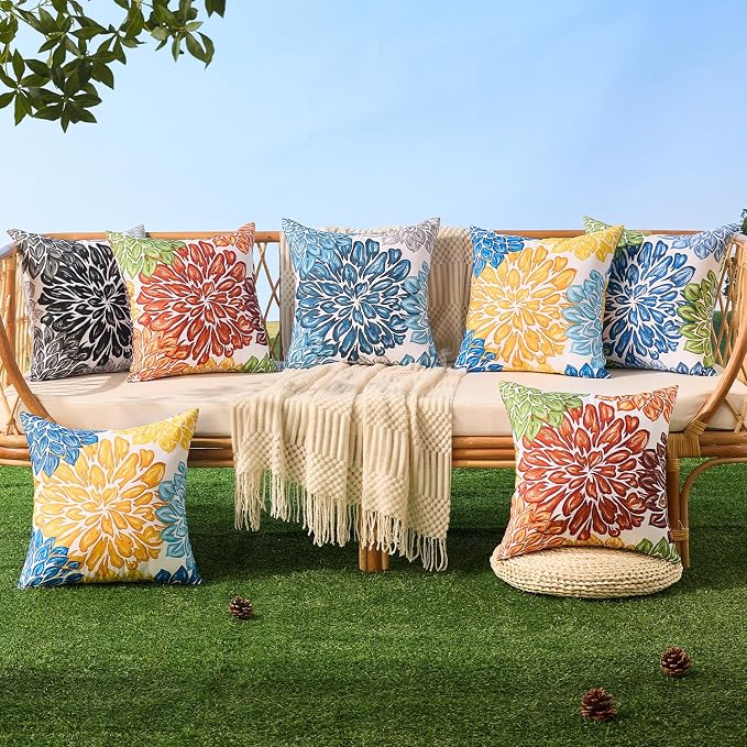 Allorry Outdoor Pillow Covers 18x18 Set of 2 Vintage Yellow Blue Flower Pattern Decoration Throw Pillow Covers for Spring Summer Outdoor Waterproof Garden Patio Sofa Bedroom Home Decor JB012-A18