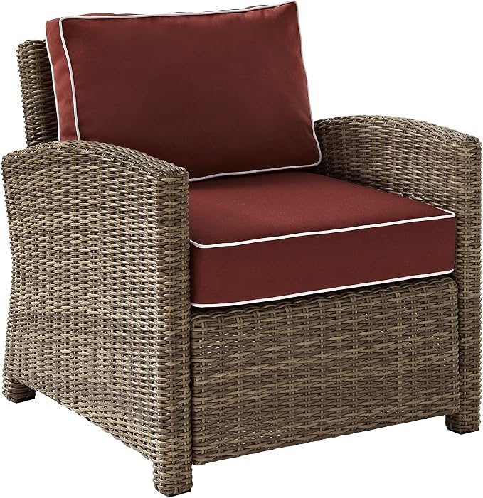Crosley Furniture Bradenton 5-Piece Outdoor Sectional Sofa Wicker Conversation Patio Furniture Set for Deck, Brown with Sangria Cushions