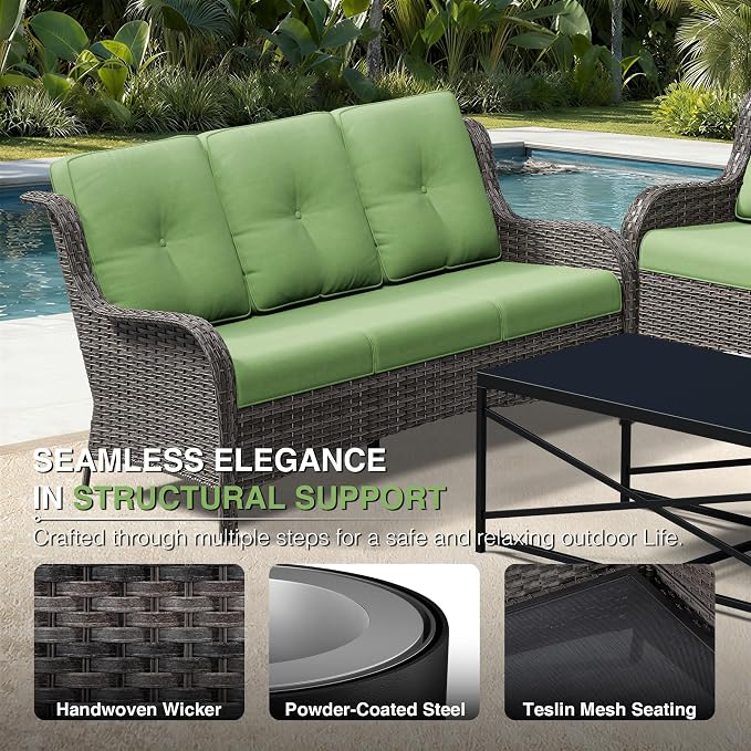 Joyside 8 Piece Wicker Patio Furniture Set, Rattan Patio Chairs with High Back, Deep Seating, Wide Armrest, Thickened Cushions, Outdoor Furniture for Deck, Porch Use