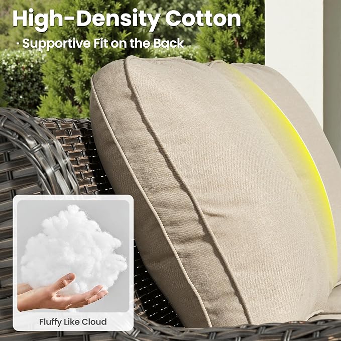 ovios 6-Pieces Patio Furniture Set with 42" Fire Pit Table, Outdoor Wicker Sofa Couch Ottomans Comfy Cushions, High Back Modern Conversation Set, Brown Rattan, Beige