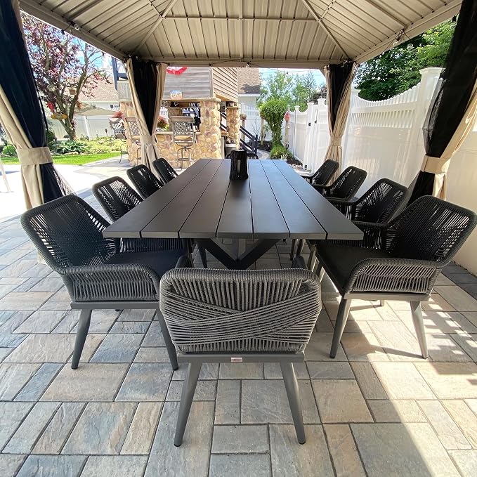 PURPLE LEAF 11 Pieces Outdoor Dining Set All-Weather PE Rattan Outdoor Patio Furniture Set with All Aluminum Frame Rectangular Table and Chairs Set for Lawn Garden Backyard Deck, Grey