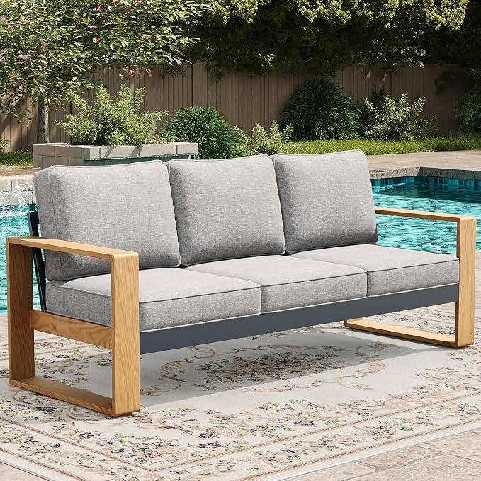 LayinSun Aluminum Patio Furniture Set 3 Seat Sofa, Oversized Seat with Hight Back, Outdoor Conversation Sets for Porch, Balcony, Deck